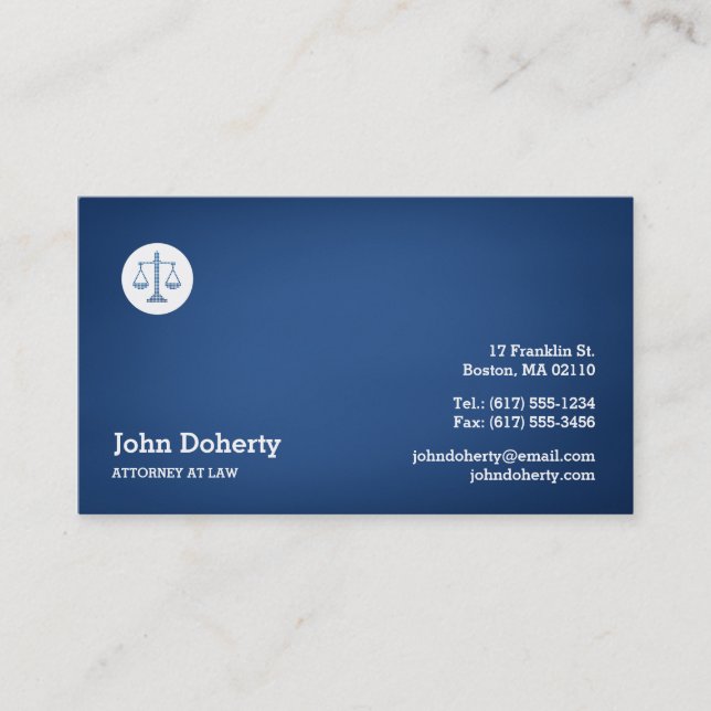Elegant Blue Attorney At Law Business Card (Front)