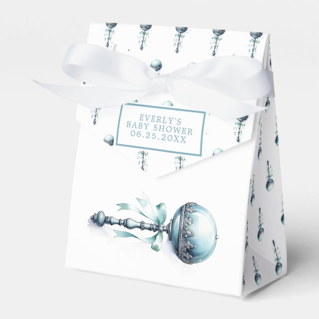 Elegant Blue Baby Rattle Boy Baby Shower Favor Box (Front Side)