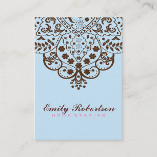Elegant Blue Bacground Brown Vintage Lace Business Card