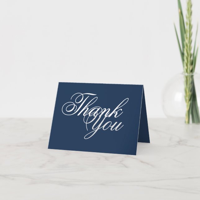 Elegant Blue Background White Lettering Blank Thank You Card (Front)