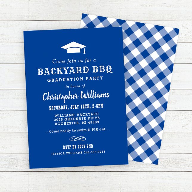 Elegant Blue Backyard BBQ Graduation Party Invitation (Creator Uploaded)