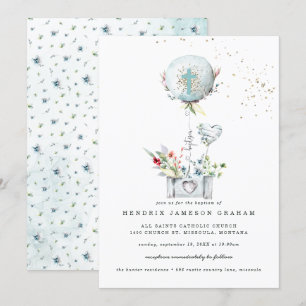 Elegant Blue Balloon Baptism Invitation