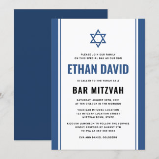 Elegant blue bar mitzvah invitations