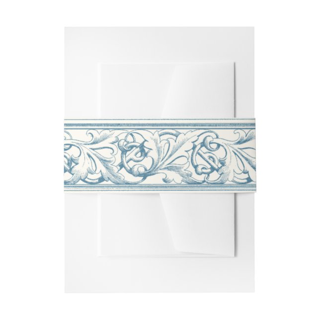 Elegant Blue Baroque Pattern Invitation Belly Band (Front Example)