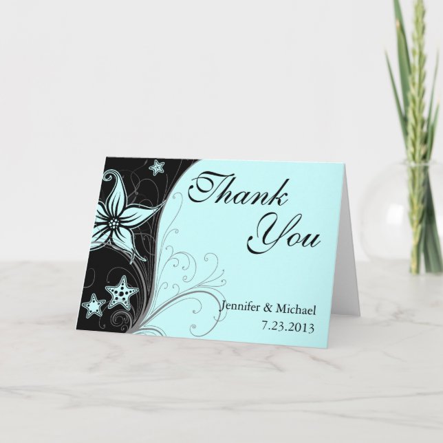 Elegant Blue Beach Destination Themed Thank You Card (Front)