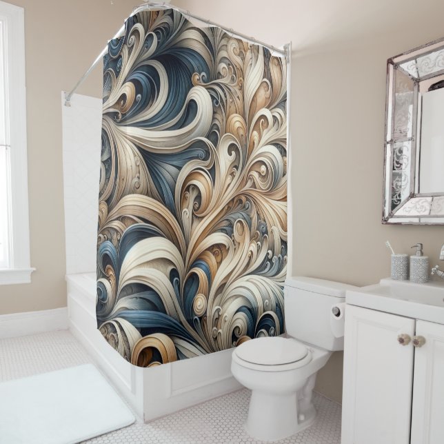 Elegant Blue Beige Baroque Swirl Pattern (In Situ)