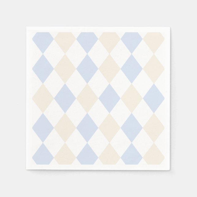 Elegant Blue Beige Simple Classic Diamond Pattern Napkin (Front)
