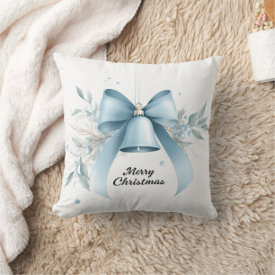 Elegant Blue Bell "Merry Christmas" Throw Pillow