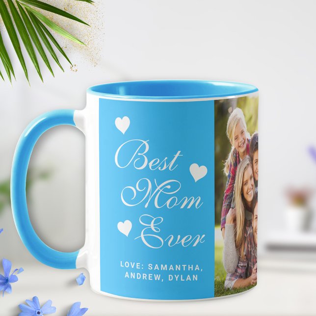 Elegant Blue Best Mom Ever Photo Mug (Creator Uploaded)