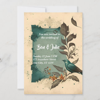Elegant Blue Bird And Flower wedding Invitation