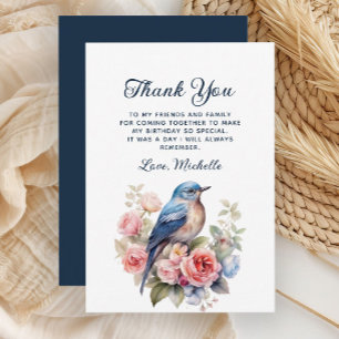 Elegant Blue Bird Pink Flowers Birthday Thank You