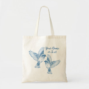 Elegant Blue Birds Nom Sac fourre-tout Vintage