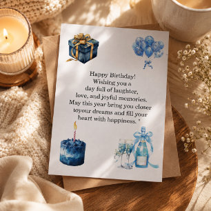 Elegant Blue Birthday Card for Her   Luxury Happy 