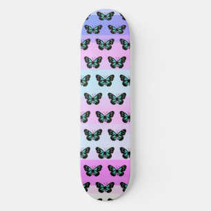 Elegant Blue & Black Butterfly Pattern Skateboard