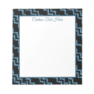 Elegant Blue Black Glitter Chevron Chic Glam  Notepad
