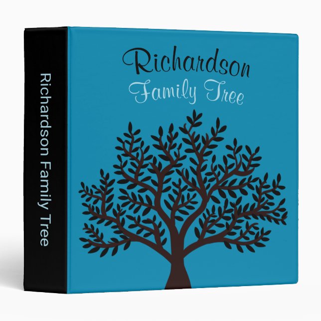 Elegant Blue Black Leaf Genealogy Family Tree   Binder (Front/Spine)