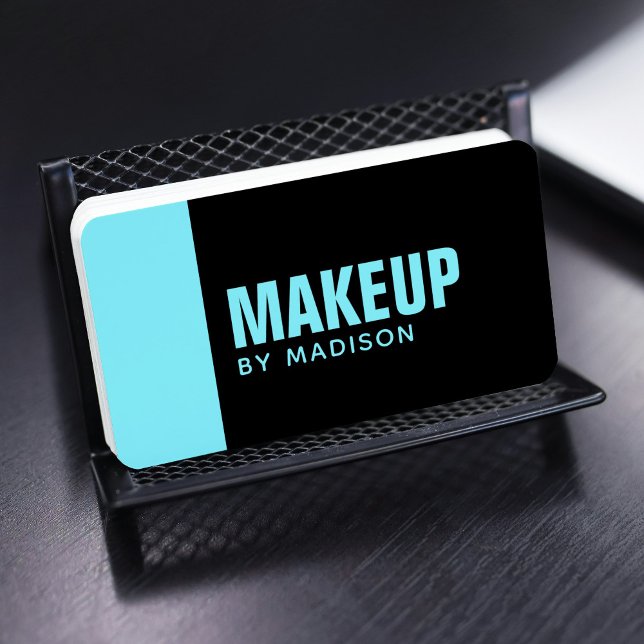 Elegant Blue Black Modern Chic Makeup Artist Business Card (Creator Uploaded)