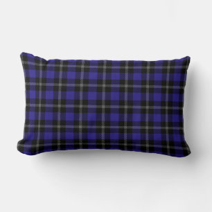 Elegant Blue Black Plaid Lumbar Pillow