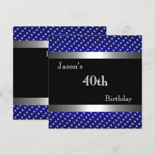 Elegant Blue Black Silver Studs 40th Birthday Mans Invitation