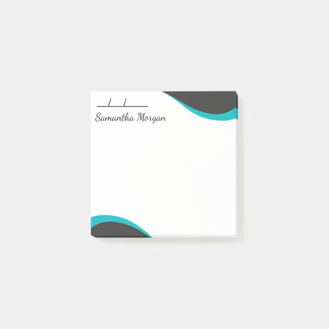 Elegant blue & black waves customizable post-it notes (Front)