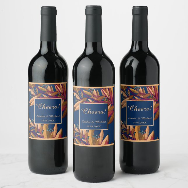 Elegant blue blueberries wedding wine label (Bottles)