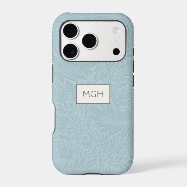 Elegant Blue Boho Botanical Pattern Monogram (Back)