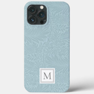 Elegant Blue Boho Botanical Pattern Monogram iPhone 13 Pro Max Case