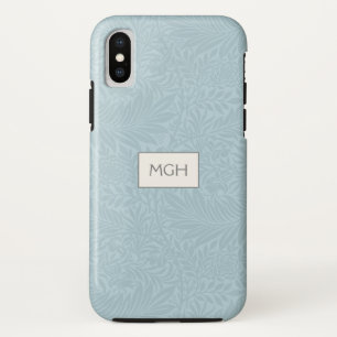 Elegant Blue Boho Botanical Pattern Monogram iPhone XS Case