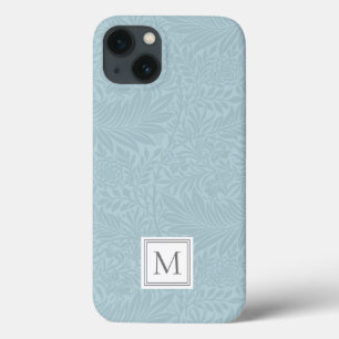 Elegant Blue Boho Botanical Pattern Monogram iPhone 13 Case