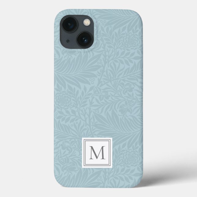 Elegant Blue Boho Botanical Pattern Monogram Case-Mate iPhone Case (Back)