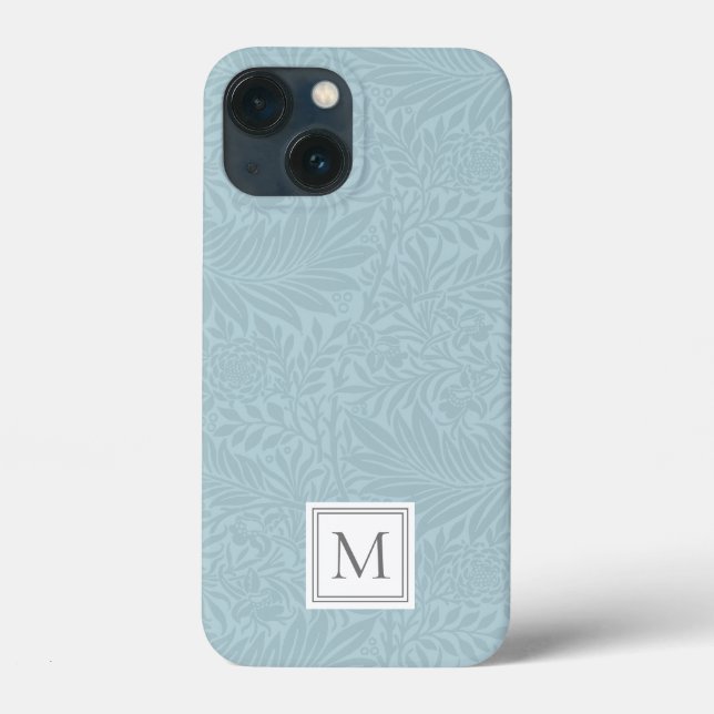 Elegant Blue Boho Botanical Pattern Monogram Case-Mate iPhone Case (Back)
