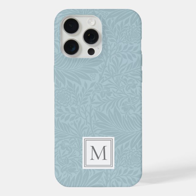 Elegant Blue Boho Botanical Pattern Monogram iPhone Case (Back)