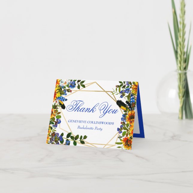 Elegant Blue Boho Floral Bachelorette Party Thank You Card (Front)