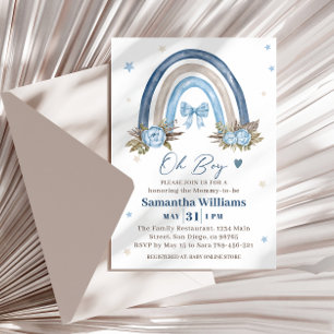 Elegant Blue Boho Rainbow Baby Shower Invitation