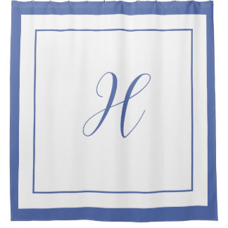 Elegant Blue Border Script Monogram Letter H