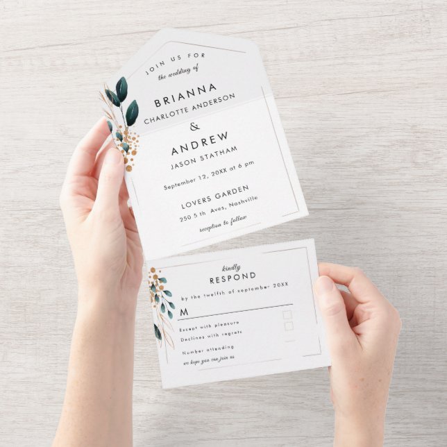 Elegant Blue Botanical  All In One Invitation (Tearaway)