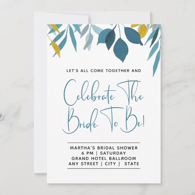 Elegant Blue Botanical Bridal Shower Invitation (Front)