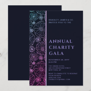 Elegant Blue Botanical Charity Event Gala Party Invitation
