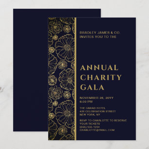 Elegant Blue Botanical Charity Event Gala Party Invitation