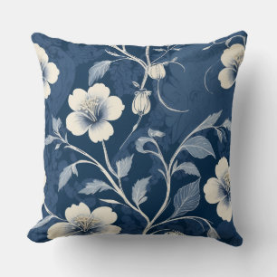Elegant Blue Botanical Floral Throw Pillow
