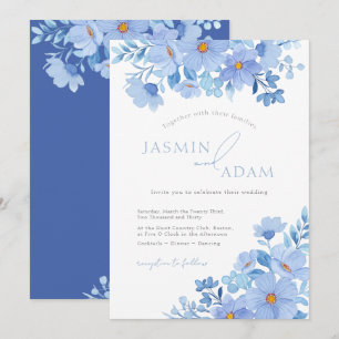 Elegant Blue Botanical Floral Wedding Invitation