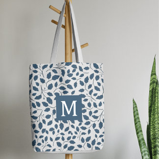 Elegant Blue Botanical Leaves Tote Bag