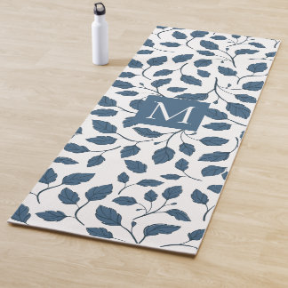 Elegant Blue Botanical Leaves Yoga Mat