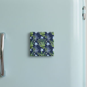 Elegant Blue Botanical Watercolor Floral Pattern  Magnet