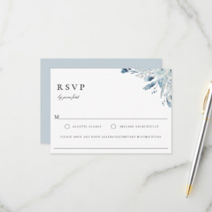 Elegant Blue Botanical Wedding Food Allergy RSVP Card