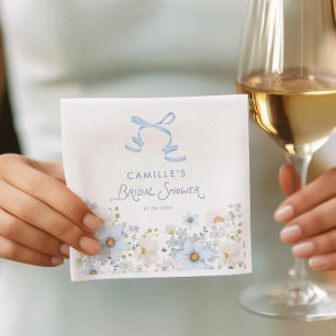 Elegant Blue Bow and Floral Bridal Shower Napkin