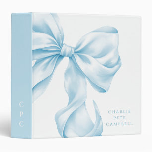 Elegant Blue Bow Baby Memory 3 Ring Binder