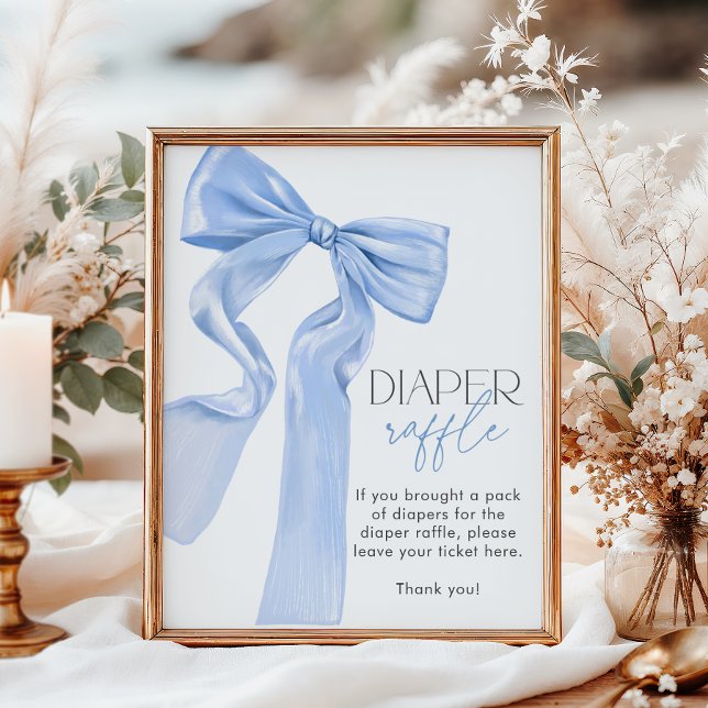 Elegant Blue Bow Baby Shower Diaper Raffle Poster (Creator Uploaded)