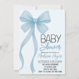 Elegant Blue Bow Baby Shower Invitation