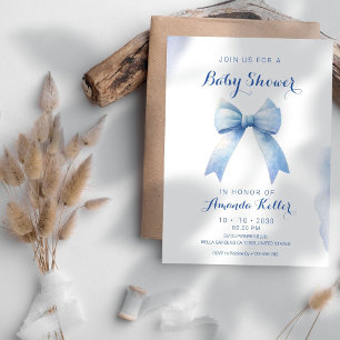 Elegant Blue Bow Baby Shower Invitation